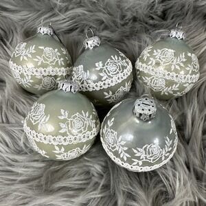 Vintage Rauch Victoria Collection Glass Christmas Ornaments Rose Sea Foam White